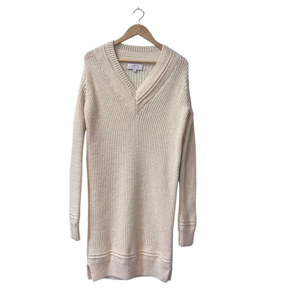 La Ligne  Merino Wool Sweater Dress Cream Size XS Knit V-neck Long Sleeve Flaw